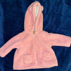 Pink zip up teddy bear baby jacket